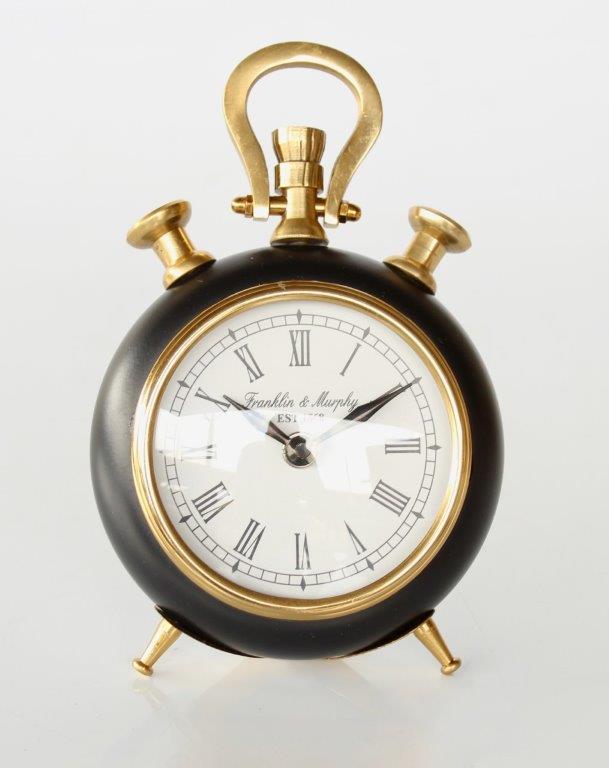 Small Black & Brass Standing Table Clock